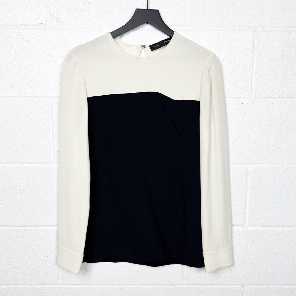 Proenza Schouler Top‎ Colorblock Long Sleeve Blouse Womens 6 Black Ivory